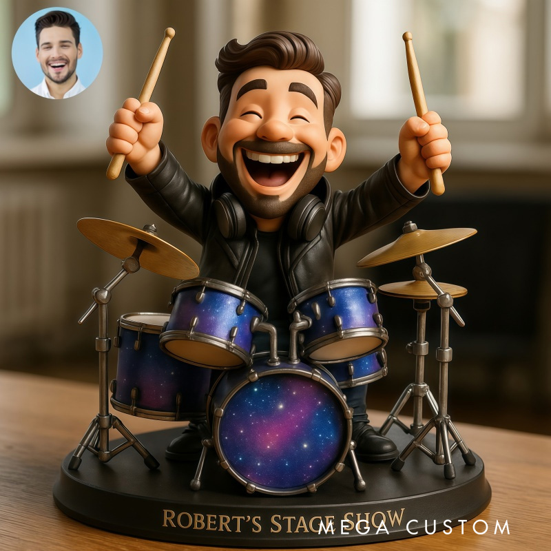 Personalized 2D Flat Drum Set Drummer Figurine for Music Lovers Acrylic Plaque Gift for Kids Music Studio