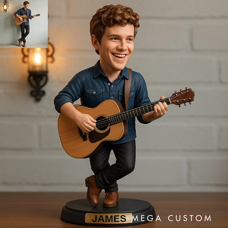 Personalized 2D Flat Playing Guitar Figurine for Music Lovers Acrylic Plaque Gift for Kids Music Studio