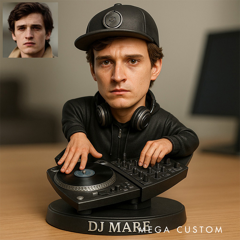 Personalized 2D Flat DJ Enthusiasts' Facial Portraits Figurine for Music Lovers Acrylic Plaque Gift for Kids Music Studio