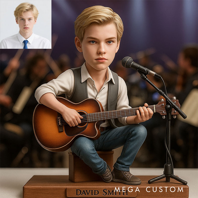 Personalized 2D Flat Cartoon Guitarist Figurine for Music Lovers Acrylic Plaque Gift for Kids Music Studio