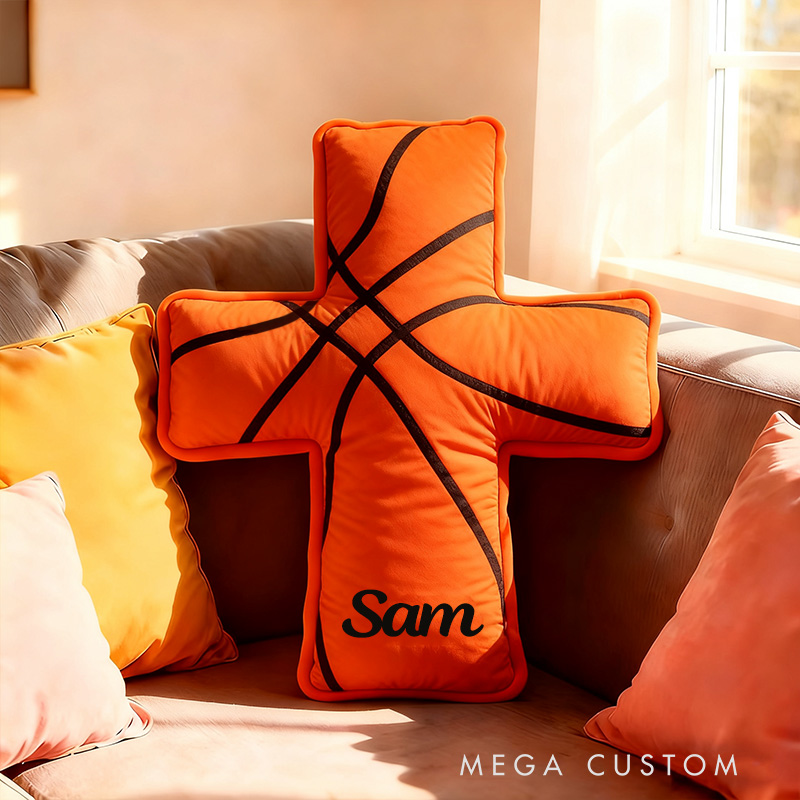 Personalized Basketball Ball Cross Pillow with Custom Home Decor Graphic 3D Print Pillow Christian Sports Gift Religious Gift for Basketball Lover