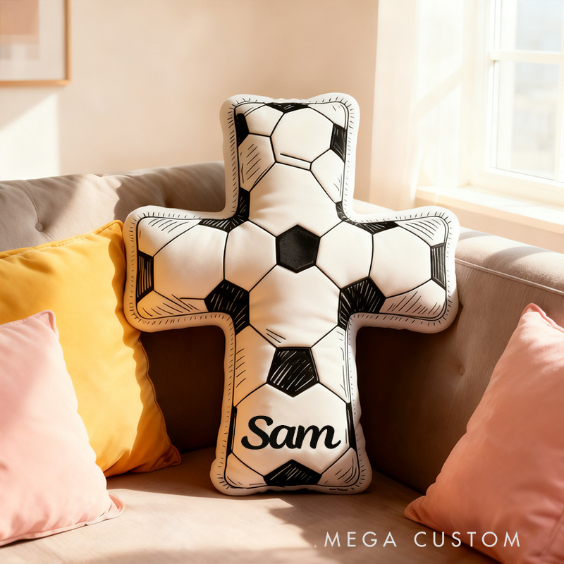Personalized Doodle Cross Soccer Football Pillow with Custom Home Decor Christian Humor Pillow Christian Sports Gift Religious Gift for Soccer Lover