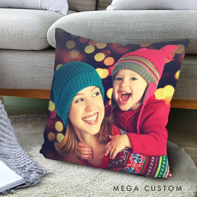 Personalized Photo Pillow Custom Family Picture Cushion Gift for Grandma Mother's Day Birthday Home Decor Keepsake Unique Present for Loved Ones