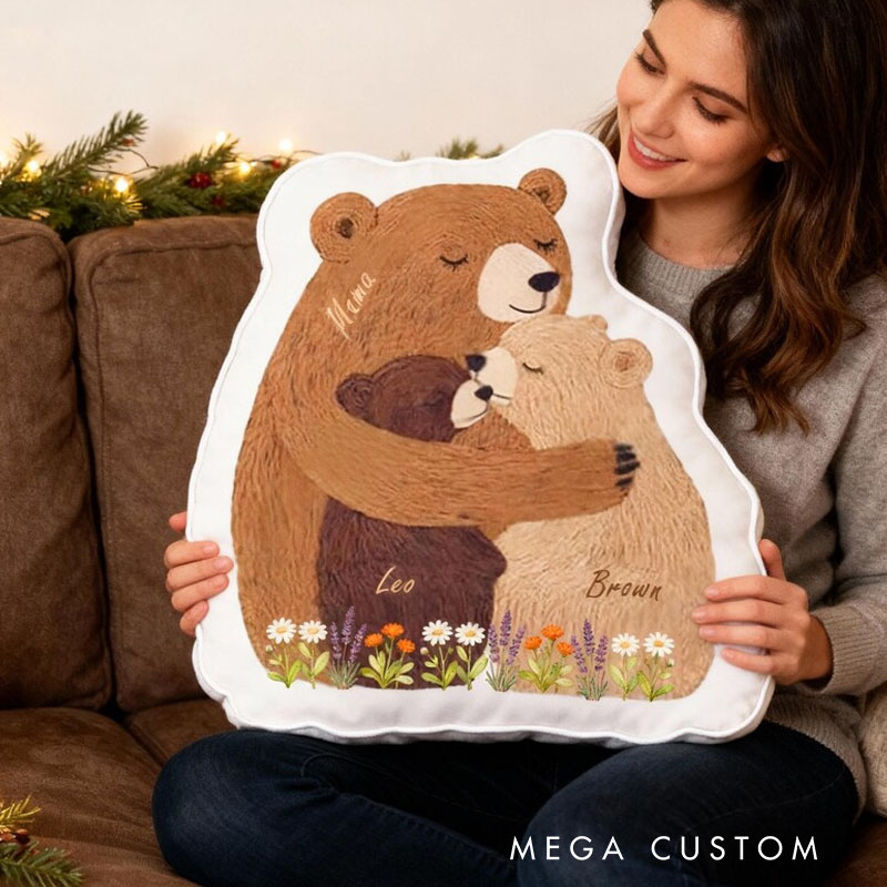 Personalized Bear Family Pillow Custom Hugging Bears Cushion Cozy Family Gift