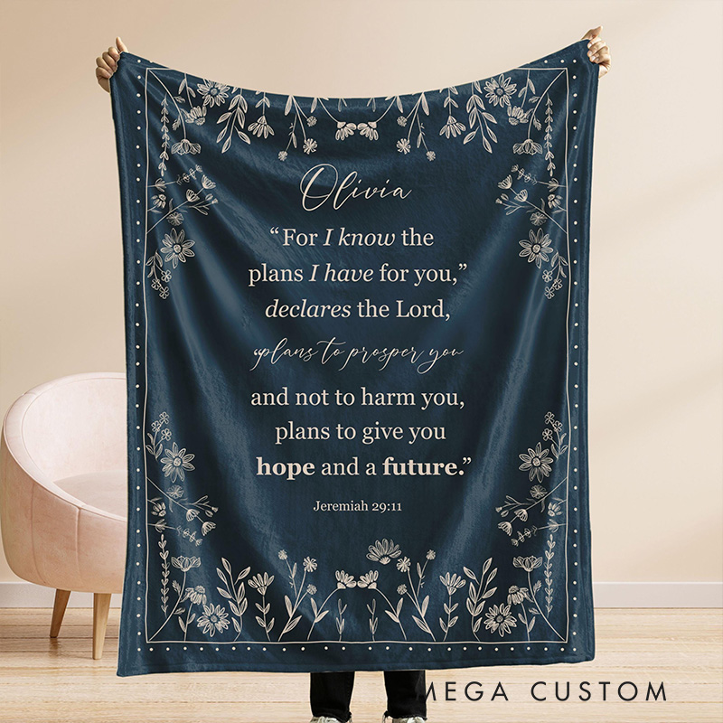 Personalized Bible Verse Soft Throw Blanket with Custom Name Christian Blanket for Women Floral Religious Gift for Her Faith-Based Encouragement Gift