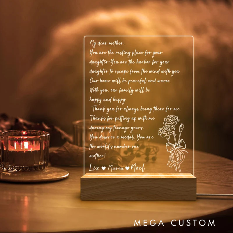 Personalized HandWritten Letter Night Light Mother's LED Night Light Gift for Mom Mothers Day Gift Grandma Nana Mommy Birthday Gifts