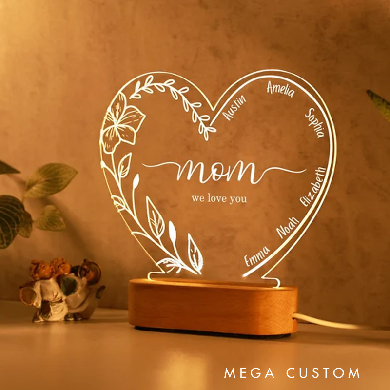 Personalized Night Light with Name Gift for Mom Custom LED Nightlight for Mum Mommy's Keepsake
