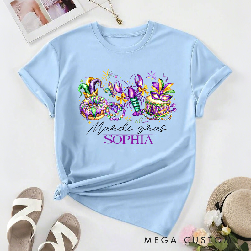 Personalized Retro Mardi Gras Classic T-shirts Mardi Gras Donut Shirt with Name Louisiana Tee Gift for Women Her Baking Lover