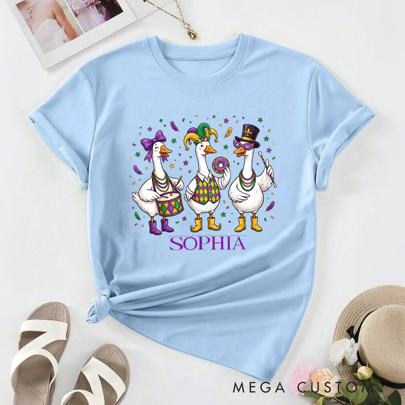 Personalized Mardi Gras Goose Sublimation Classic T-shirts King Cake Donut Shirt with Name Louisiana Tee Carnival Coquette Tee for Baker Baking Lover