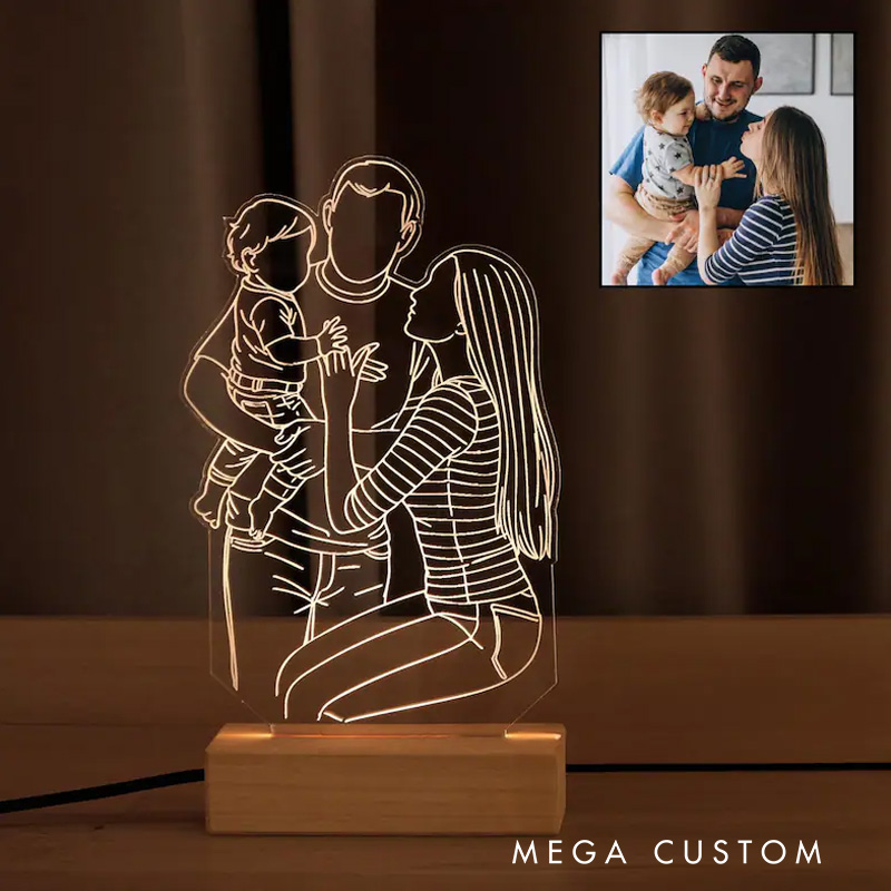 Personalized 3D LED Family Portrait Lamp Custom Photo Light Gift for Anniversary Mother's Day Birthday Home Decor Unique Keepsake for Loved Ones