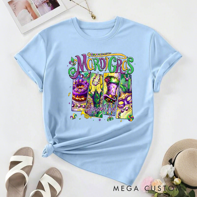 Personalized Mardi Gras Donut Sublimation Classic T-shirts King Cake Tshirt with Name Louisiana Shirt Carnival Coquette Tee for Baker Baking Lover