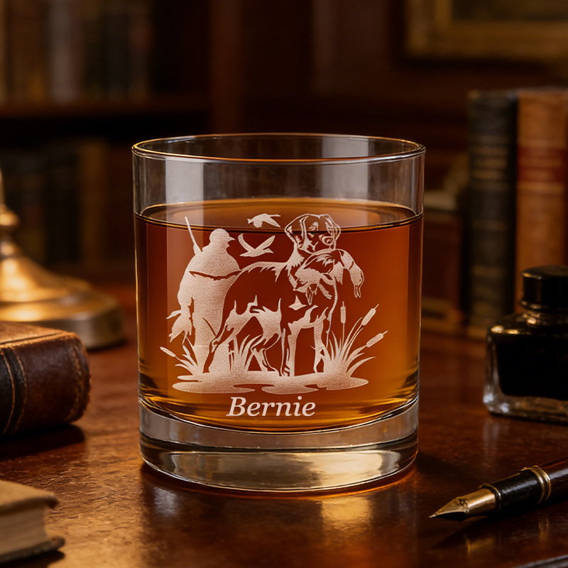 Personalized Hunter with Dog and Duck Whiskey Glass Duck Dog Whiskey Glass Outdoor Hunting Gift Adventure Gift