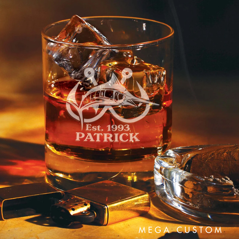 Personalized Fishing Whiskey Glasses Fishing Outdoors Gift for Man Fishing Gift Ideas