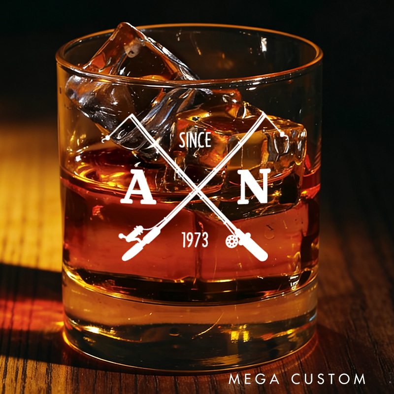 Personalized Monogrammed Fishing Whiskey Glass Outdoors Fishing Lover Whiskey Glasses Fishing Gifts for Man Husband