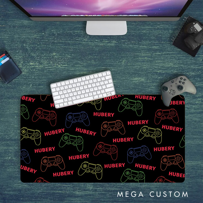 Personalized Neon Gamepad Design Non-Slip Large-Size Mouse Pad Desk Mat with Name Birthday Gift for Game Lover Students Colleagues Friends