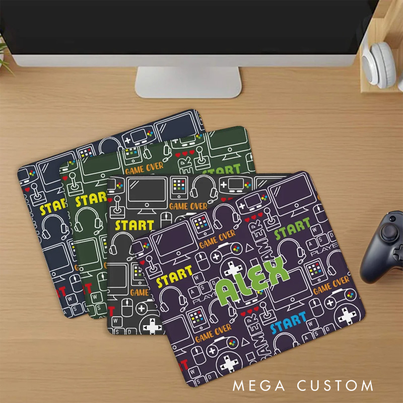 Personalized Game Elements Anti-Slip Mouse Pad with Name Birthday Gift for Game Lover Students Colleagues Friends