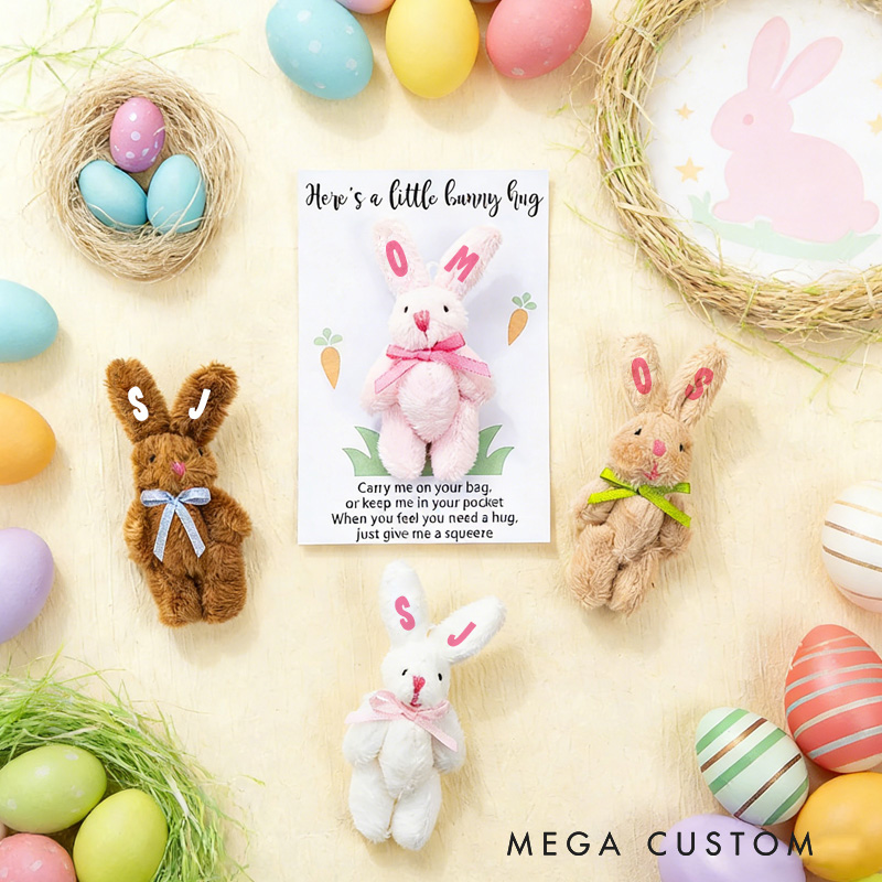 Personalized Cute Tiny Plush Pocket Hug Bunny Stuffed Companion Toy with Name Card Easter Basket Stuffers Holiday Easter Birthday Gift for Kids