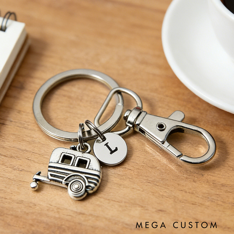 Personalized Camper Trailer Keychain Rv Camper Charm Camping Trailer Charm Outdoors Camping Keychain Gift Camping Lover
