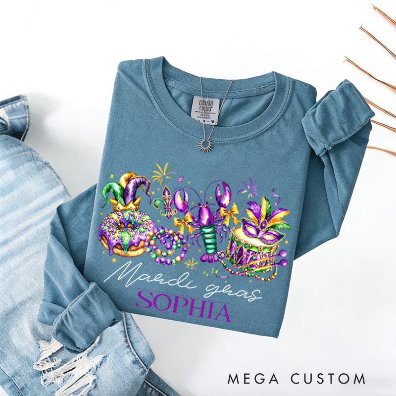 Personalized Mardi Gras Donut Sweatshirt with Name Retro King Cake Shirt Louisiana Tee Gift for Baking Lover Him Her