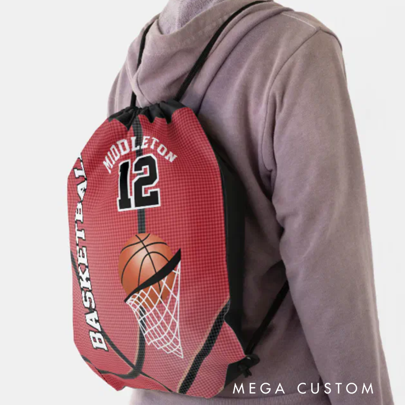 Personalized Basketball Drawstring Bag with Custom Name and Number Design
