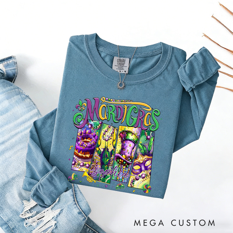 Personalized Mardi Gras Donut Sublimation Sweatshirt with Name King Cake Sweatshirt Carnival Coquette Shirt Gift for Baking Lover Him Her