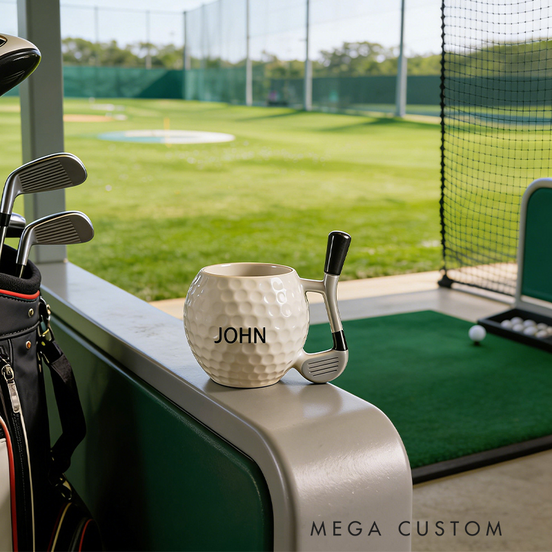 Personalized Golf Ball Coffee Mug with Club Handle and Custom Name for Golf Enthusiasts