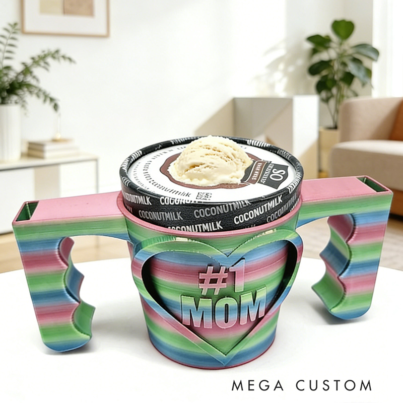 Personalized Heart Ice Cream Cozy for Two with Spoon Slots for Mom Kids