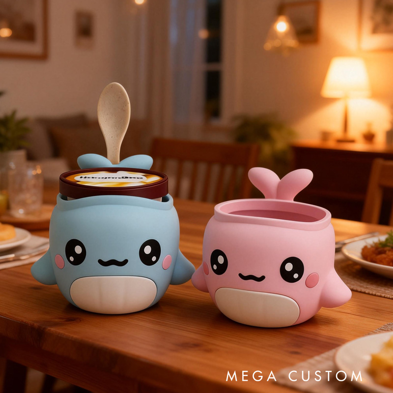 Personalized Ocean Theme Custom Name Adorable Blue Whale Dessert Cup Stand 3D Printed Cozy with Spoon Slot