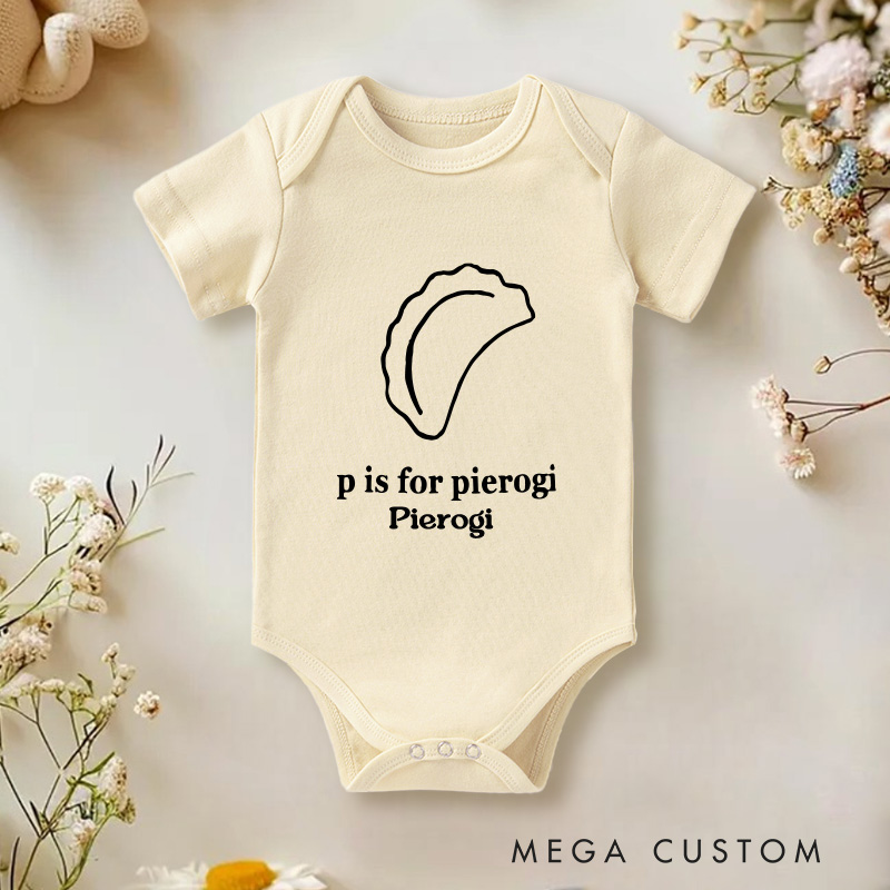 Personalized P Is for Pierogi Baby Onesie Funny Baby Gift Unisex Newborn Baby Gift