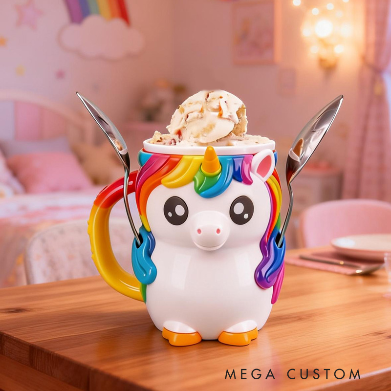 Personalized Magical Theme Custom Name Lovely Rainbow Horse Rainbow Style Dessert Holder 3D Printed Cozy with Spoon Slot