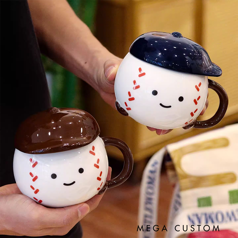 Personalized Baseball Cap Mug Set with Charming Face Design