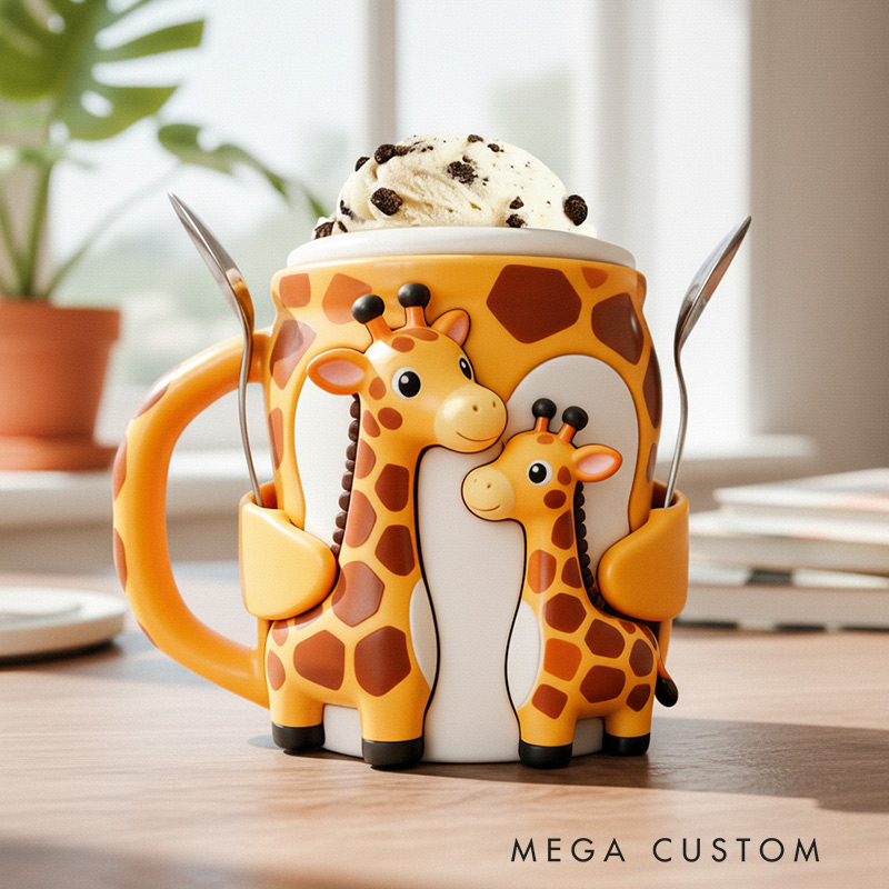 Personalized Adorable Giraffe Ice Cream Cozy Pint Holder 3D Printed with Spoon Slots for Mom Kids Ice Cream Lover