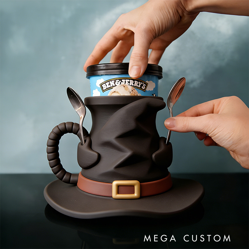 Personalized Magic Hat Movie Ice Cream Pint Holder with Spoon Slots Eco-Friendly 3D Print for Movie Lovers