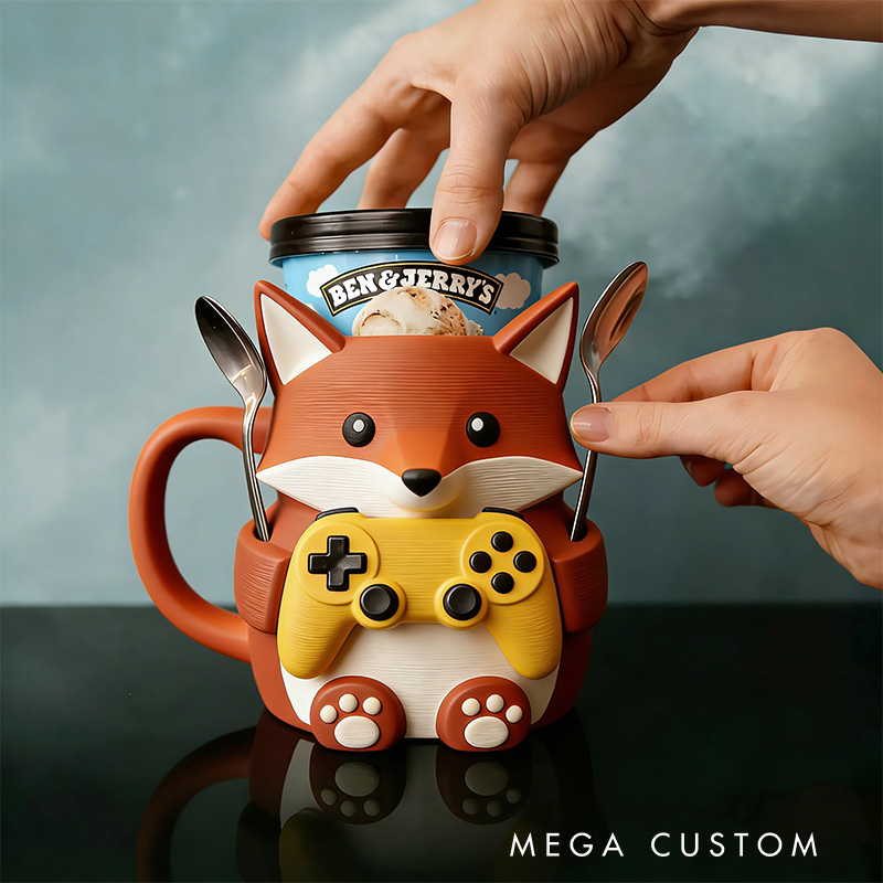 Personalized Cute Panda Gamer Ice Cream Pint Holder with Spoon Slots Eco-Friendly 3D Print for Game Lovers