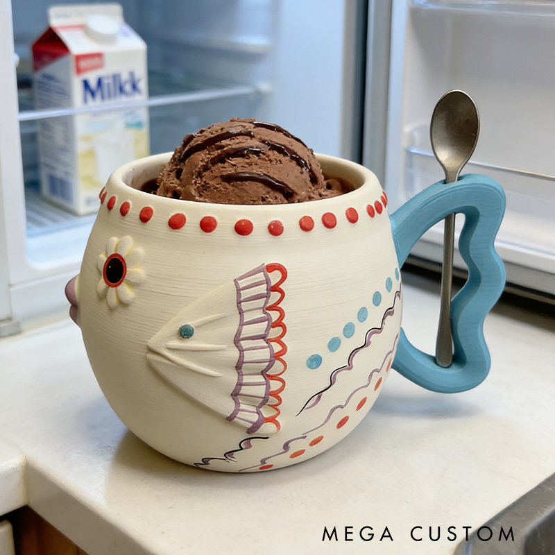 Personalized 3D Printed Whimsical Fish-Shaped Ice Cream Pint Holder Gift for Kid Fishing Lover