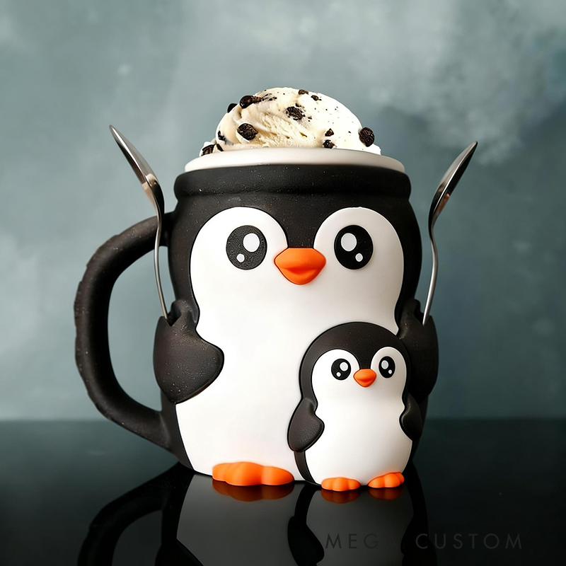 Personalized Adorable PenguinIce Cream Cozy Pint Holder 3D Printed with Spoon Slots & Snack for Mom Kids Ice Cream Lover