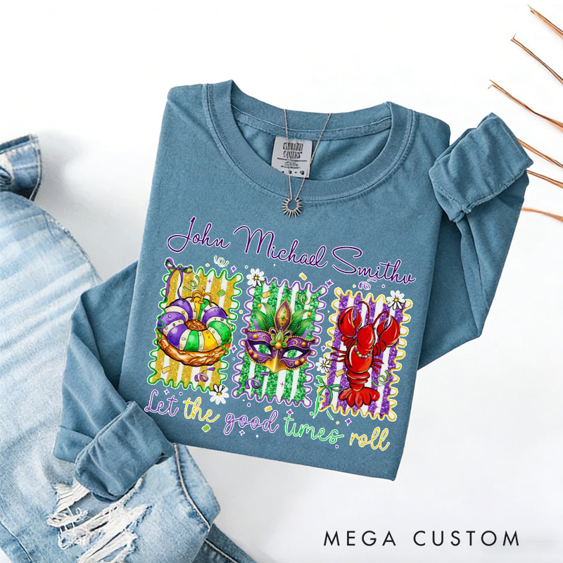 Personalized Let The Good Times Roll Sweatshirt with Name Mardi Gras King Cake Coquette Sweatshirt Fat Tuesday Shirt Gift for Baking Lover Him Her Cake Lover