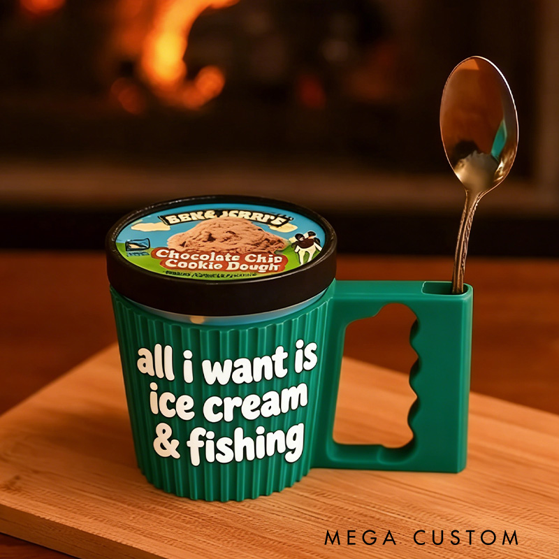Personalized 3D Printed Ice Cream and Fishing Ice Cream Pint Holder Gifts for Fishing Ice Cream Lover