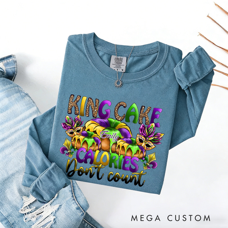 Personalized King Cake Calories Don't Count Sweatshirt with Name Donut Coquette Sweatshirt Fat Tuesday Shirt Gift for Baking Lover Her Cake Lover