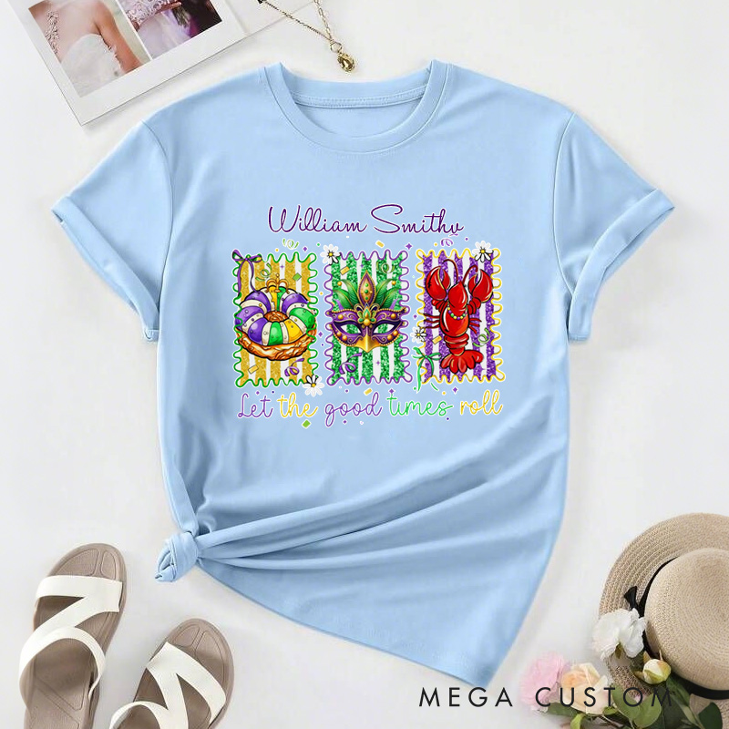 Personalized Let the Good Times Roll Classic T-shirts Mardi Gras King Cake Tee with Name Coquette Shirt for Donut Lover Baker Baking Lover