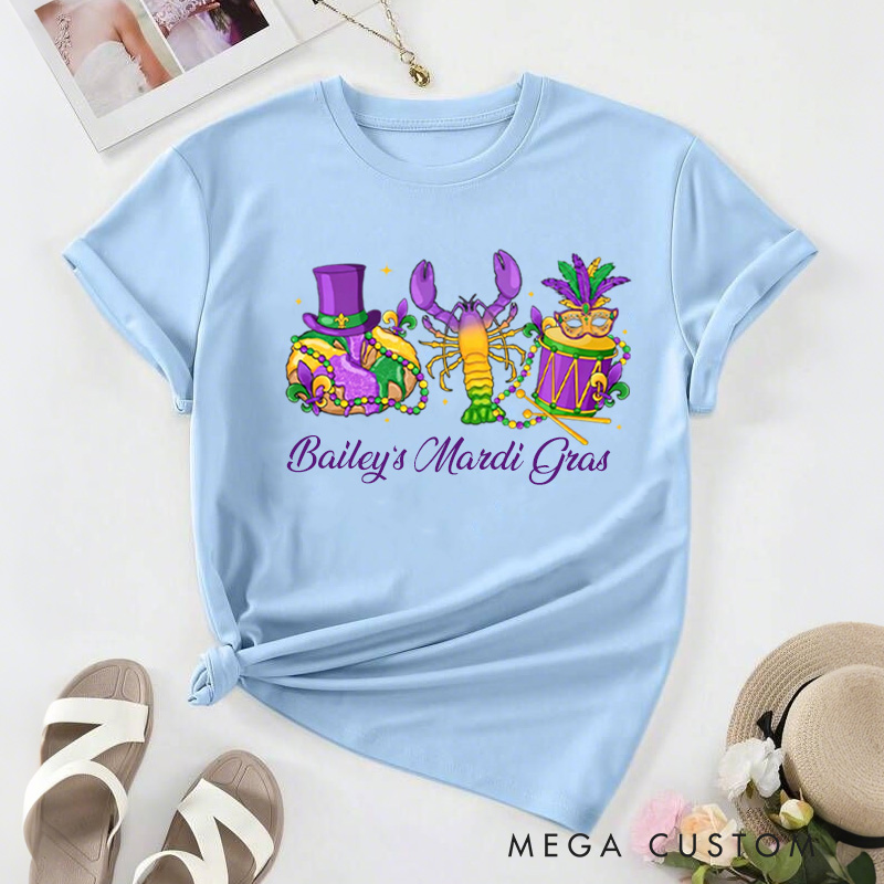 Personalized Mardi Gras King Cake Classic T-Shirts Donut Coquette Tee with Name Fat Tuesday Shirt for Donut Lover Baker Baking Lover