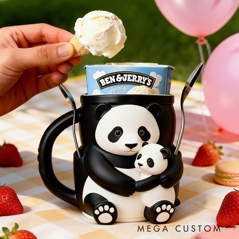 Personalized Adorable Panda Ice Cream Cozy Pint Holder 3D Printed with Spoon Slots for Mom Kids Ice Cream Lover