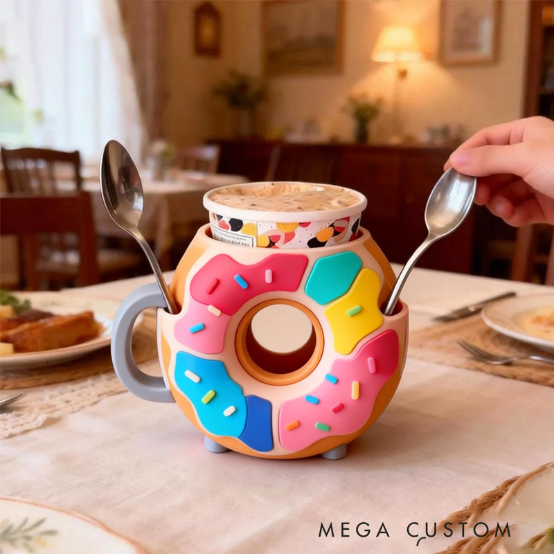 Personalized Adorable Donut Ice Cream Cozy Pint Holder 3D Printed with Spoon Slots for Mom Kids Ice Cream Lover