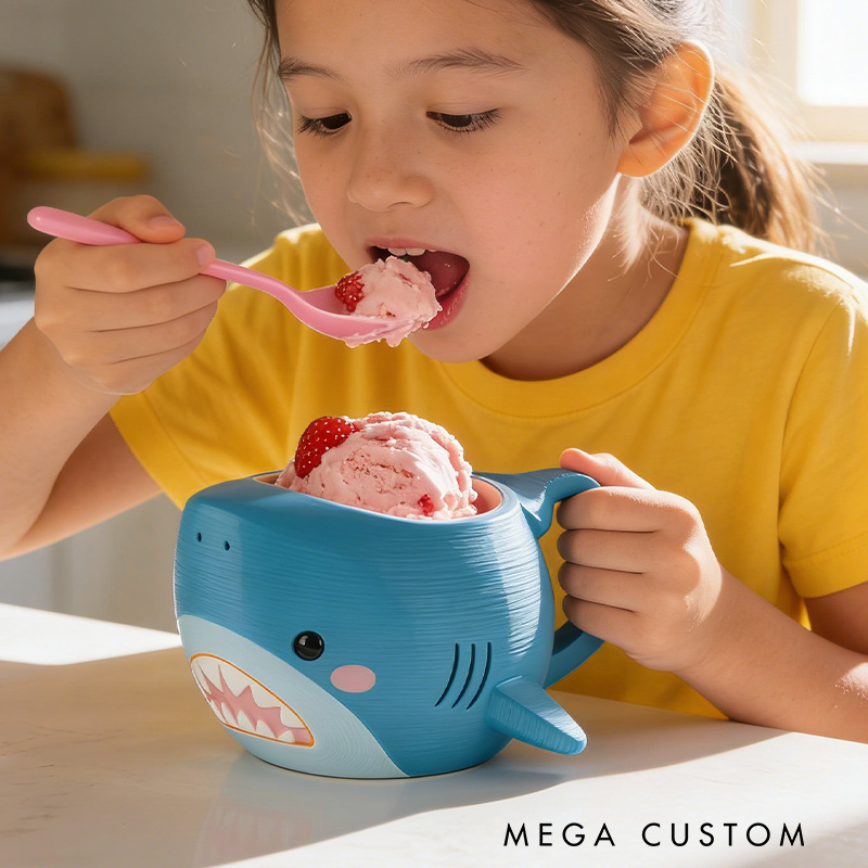 Personalized 3D Printed Playful Shark Ice Cream Pint Holder Kid Gift for Fishing Lover