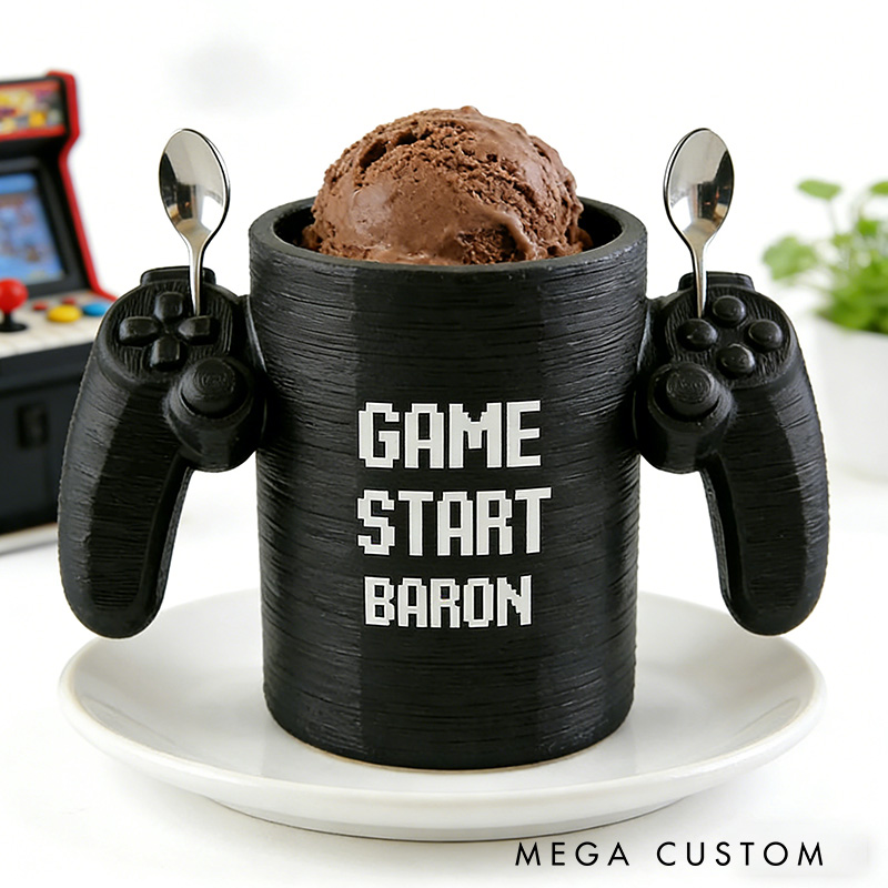 Personalized 3D Printed Gamer Controller Ice Cream Pint Holder Kid Gift for Game Lover