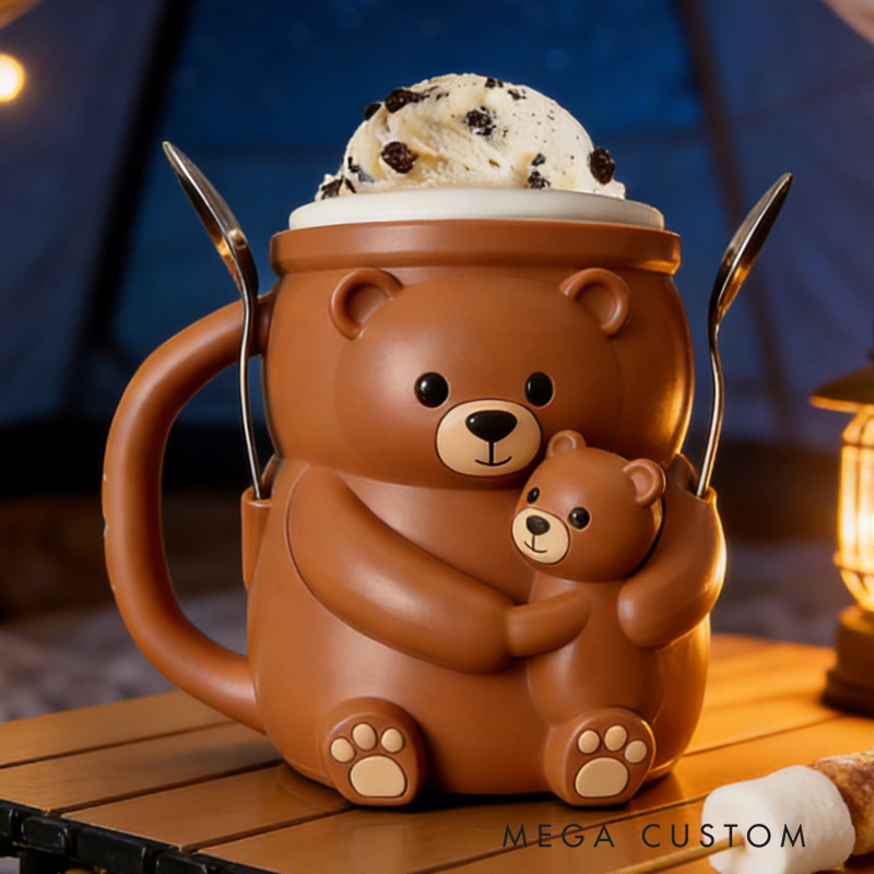 Personalized Adorable Bear Ice Cream Cozy Pint Holder 3D Printed with Spoon Slots & Snack Drawer for Mom Kids Ice Cream Lover