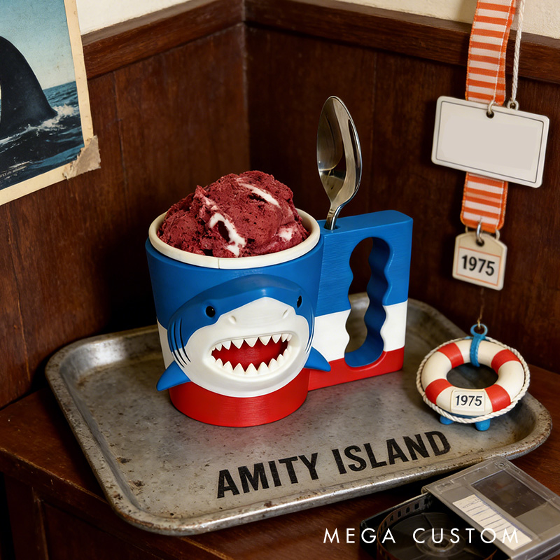 Personalized Shark Movie Ice Cream Pint Holder with Spoon Slots Eco-Friendly 3D Print for Movie Lovers