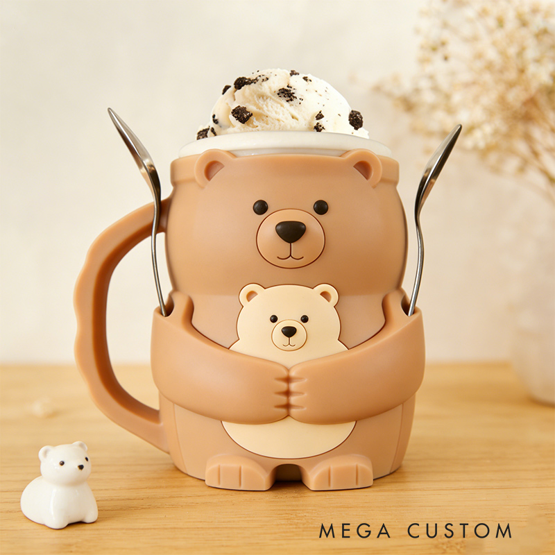 Personalized Adorable Bear Ice Cream Cozy Pint Holder 3D Printed with Spoon Slots & Snack Drawer for Mom Kids