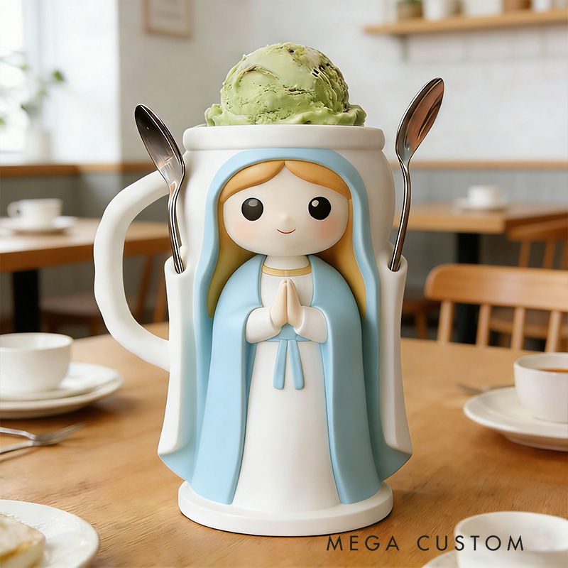 Personalized Virgin Mary Cream Cozy Pint Holder 3D Printed with Spoon Slots & Snack Drawer for Ice Cream Lover Religious Gift Catholic Gift for Her