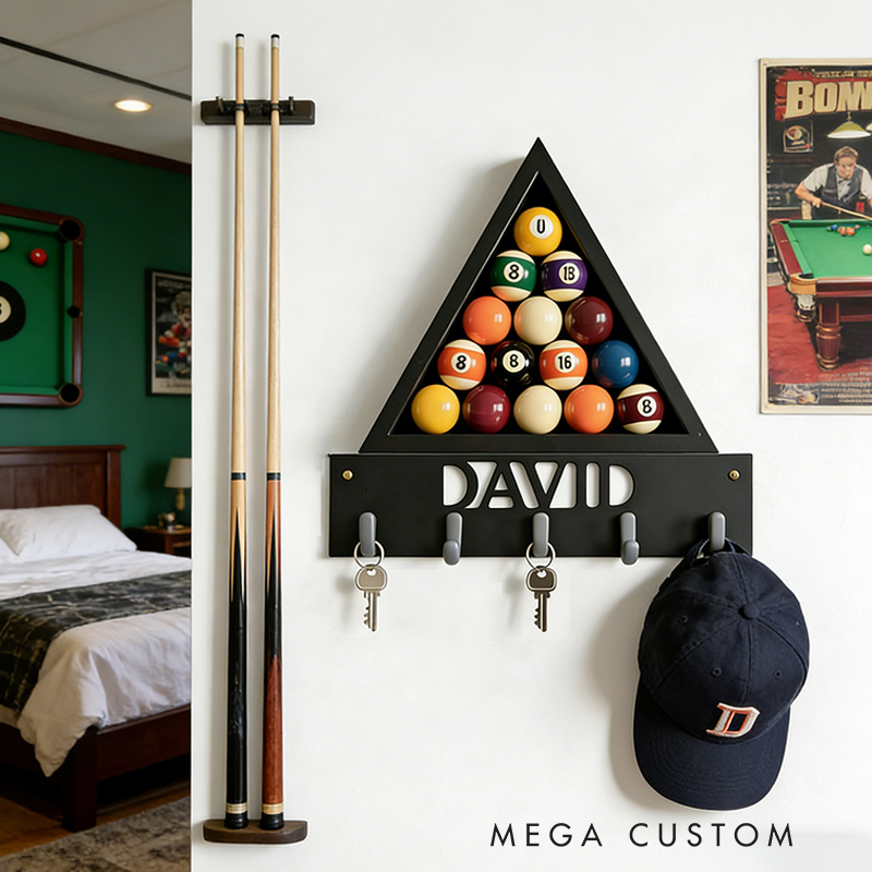 Personalized Billiards 3D Printed Key Holder with Custom Name for Billiards Enthusiasts